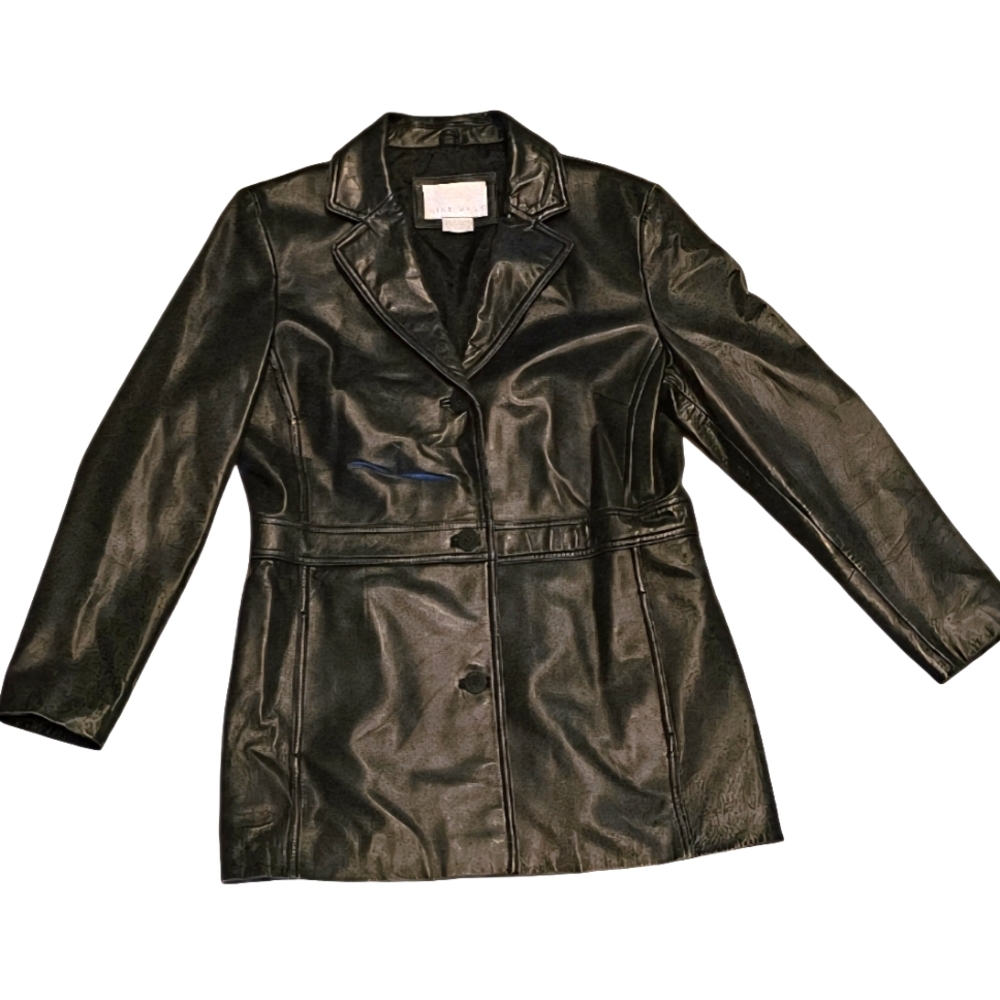 Nine West Black Leather Coat Jacket Large Vintage